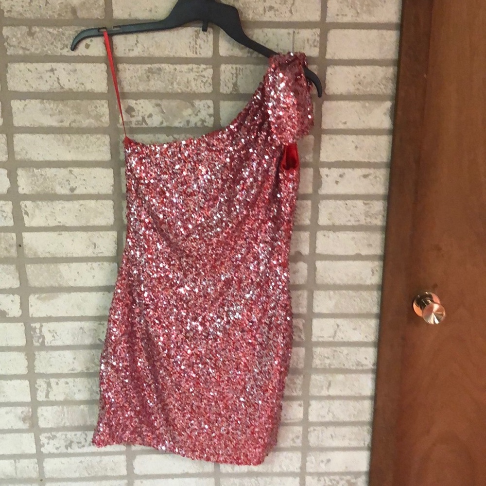 Sparkle! Red one shoulder dress